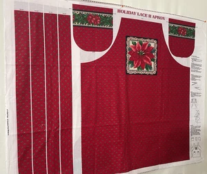 VIP Print by Cranston Christmas Poinsettia Cut & Sew Holiday Lace II Apron Panel - Picture 1 of 8