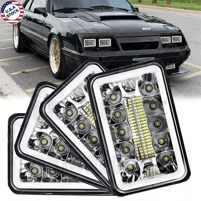 4x For Ford Mustang 1979-1986 DOT 4x6" Square LED Headlights Hi/Lo Beam With DRL - Image 1 of 4