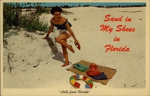 Florida FL Sand In My Shoes,Woman on Beach Postcard - Picture 1 of 2