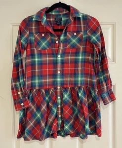 POLO RALPH LAUREN Girls Plaid Cotton Dress, Size 10, Button Red - Picture 1 of 3