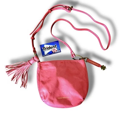 Lucky Brand 流苏流苏皮革流浪汉包钱包斜挎包粉色三叶草小饰品 00s — 第 1/4 张图片