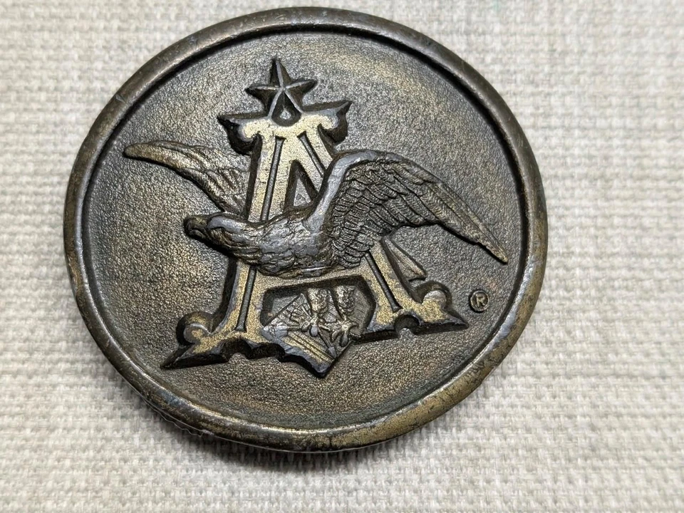 Vintage años 70 ANHEUSER BUSCH hebilla de cinturón LATÓN MACIZO cerveza vaquero occidental Foto 1 de 4