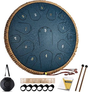 Steel Tongue Drum - 14 Inch 15 Note Tongue Drum - Hand Pan Drum with Music Book, - Picture 1 of 6