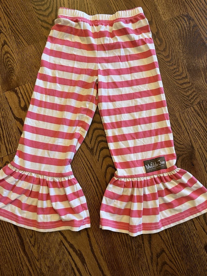 Pantalones con volantes a rayas rosa y blanco talla 6 Matilda Jane Foto 1 de 1