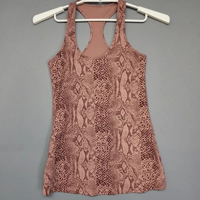 Regata Lululemon Feminina Rosa Marrom Estampa de Cobra Racerback Roupa Ativa Reversível - Imagem 1 de 4
