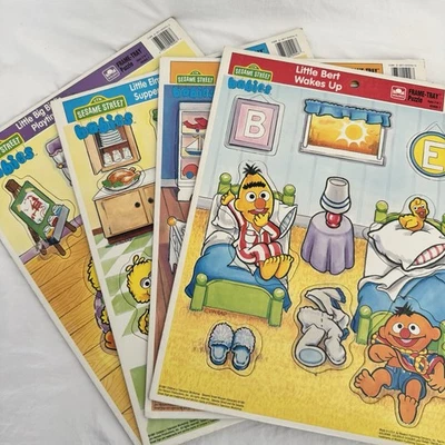 Juego de 4 rompecabezas grandes bandeja marco bebé calle sésamo vintage hechos en EE. UU. Foto 1 de 4