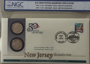1999 P&D New Jersey Quarter Coin Cover NGC MS64/MS 65 FDOI - Picture 1 of 2