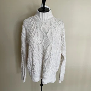 NWT Lauren Ralph Lauren Women’s Fisherman Sweater L Ivory Long Sleeve Mock Neck - Picture 1 of 5