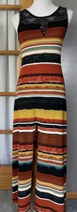 Peppe Peluso Striped Maxi Dress Women’s M Red Brown Lace Beads Beach Boho READ - Picture 1 of 13