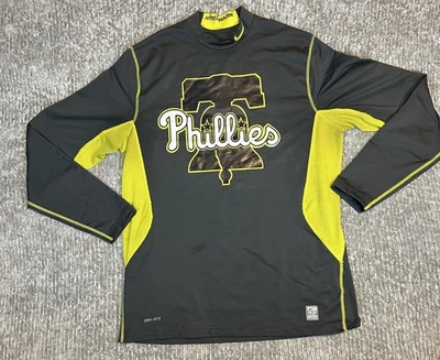 Nike Pro Combat Hyperwarm Compression Shirt XL Fitted Dri-Fit Neon Yellow Gray - Image 1 of 4