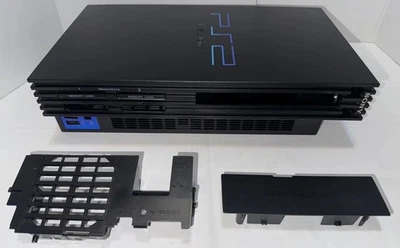 Juego de carcasa negra completamente completo OEM PS2 Fat SCPH-30001 con etiquetas de fábrica limpias Foto 1 de 4