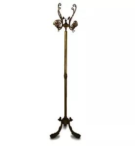 Standing Hall Tree Coat Hallway Rack Brass Fish Base Hollywood Regency Italy - Picture 1 of 10