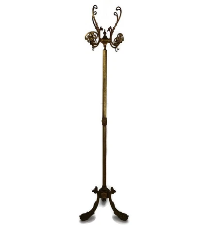 Standing Hall Tree Coat Hallway Rack Brass Fish  Base Hollywood  Regency Italy Cover
