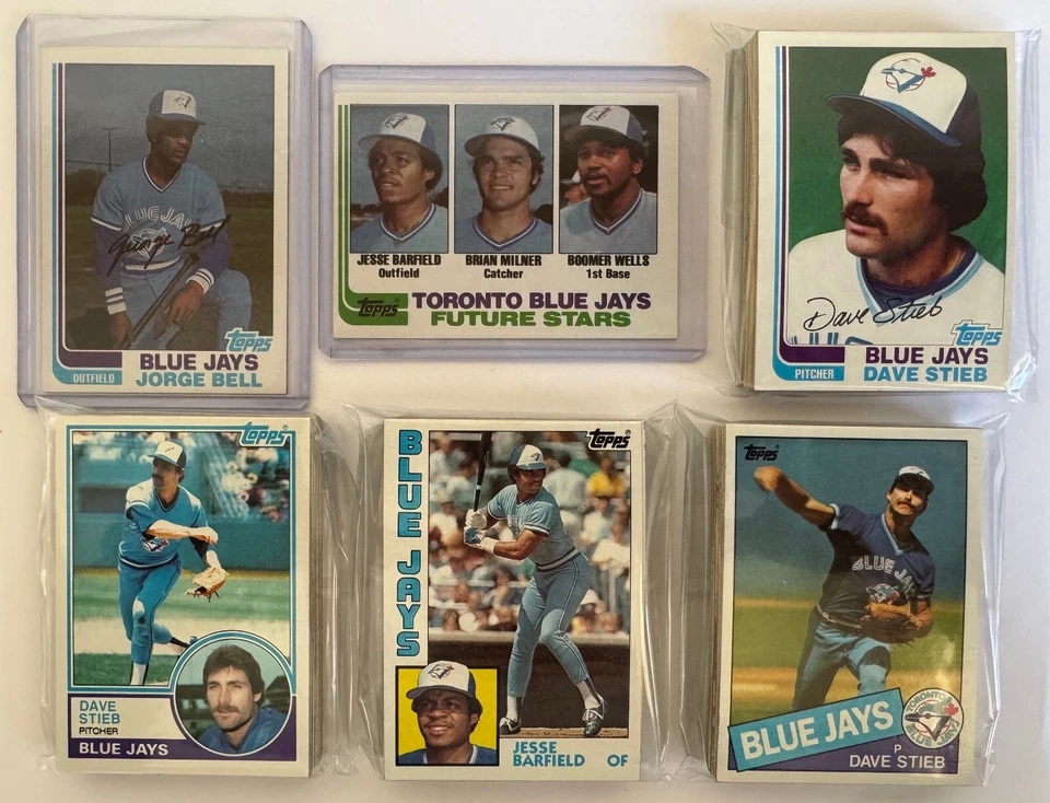 Toronto Blue Jays 1982-85 Topps conjuntos de equipo base (lote de 4 juegos con campana, Barfield RCs) Foto 1 de 4