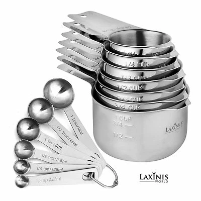 7 Measuring Cups and 6 Measuring Spoons Sturdy & 18/8 Stainless Steel Stackable  - Image 1 of 2