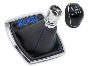 PARA FORD KUGA POMO FUNDA PALANCA DE CAMBIO DE CUERO BORDADO AZUL + MARCO - Imagen 1 de 1