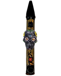 Pipa de la paz gris calavera de azúcar hecha a mano tabaco fumar bambú día de los muertos regalo - Imagen 1 de 1