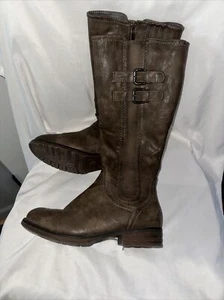 Patrizia Brown Leather Tall Riding Boots Womens Size 7 Zip Buckles - Picture 1 of 7