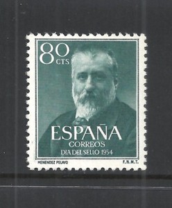 SPAIN SCOTT 814 MNH F/VF - 1954 80c DK GRAY GREEN ISSUE - PELAYO