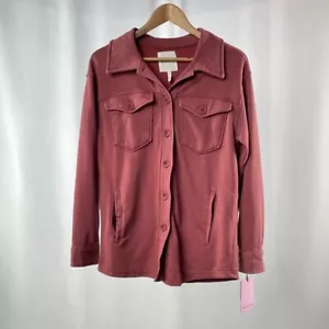 NWT AVEC LES FILLES French Terry Cotton Blend Oversized Shacket in Berry Small - Picture 1 of 8