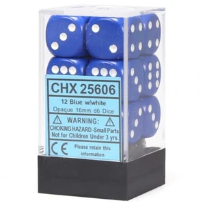 * Chessex Dice D6 Opaque Blue and White 12 Count CHX25606 - Picture 1 of 1