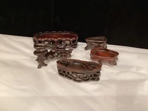 ANTIQUE COLLECTION OF (5) ASIAN HAND CARVED SMALL AUTHENTIC WOOD STANDS NO RES - Picture 1 of 8