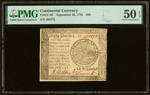 CC86 SEPTEMBER 26 1778 $60 CONTINENTAL CURRENCY PMG AU50 EPQ FREE PRIORITY SHIP - Picture 1 of 4