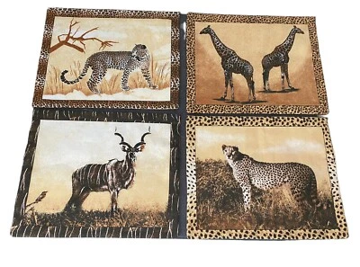 PLACE MATS African Animals Wildlife Set of 4 Padded Fabric Size 15” x 12” UNUSED - Image 1 of 4