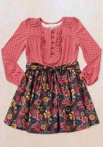 Matilda Jane TATIANA Red Dress 8 Girls Floral Diamond Check Friends Forever NWT - Picture 1 of 3