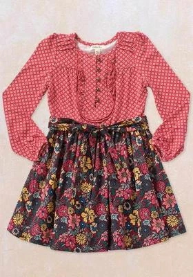 Matilda Jane TATIANA Red Dress 8 Girls Floral Diamond Check Friends Forever NWT - Image 1 of 3