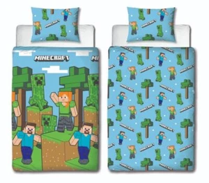 Set lenzuola in microfibra Minecraft Creeper Steve Alex 135/140x200 60x70 cm - Foto 1 di 5