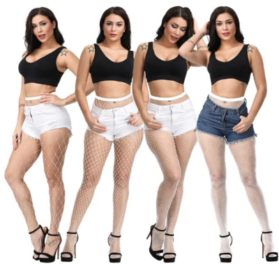 1 Pair Solid  Hollow Out Plain Pantyhose Mesh Fishnet High Stockings Tights  - Image 1 of 4