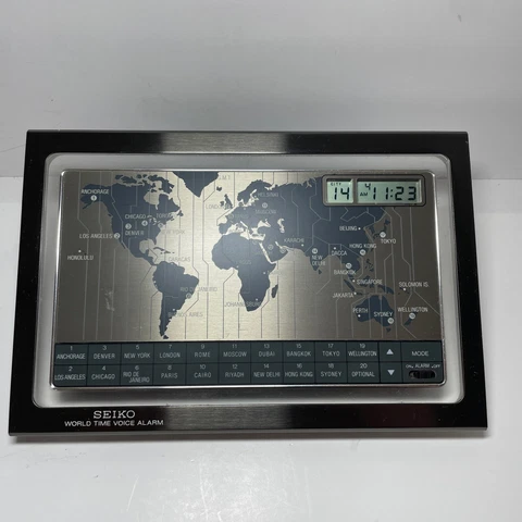 Vtg Seiko Desk Clock World Time Voice Alarm International Digital Cover