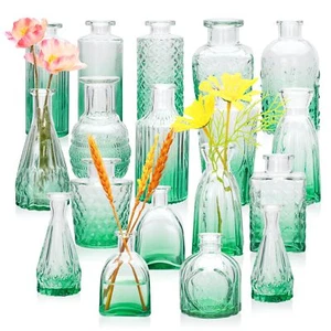 Glass Bud Vase Set of 18Small Glass Vintage Vases for FlowersGreen Bud Vases ... - Picture 1 of 8