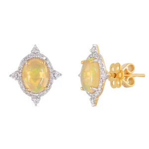 0,34 quilates pavé de diamantes pendientes 14K oro amarillo ópalo piedras pre... - Imagen 1 de 7