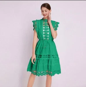 Abito da donna alla moda Guipure pizzo finto collo falbala cordino svasato - Foto 1 di 15