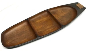 Vintage Umanoff Mahogany Wood Divided Tray MCM Haiti Hand Carved Virgin Islands - Picture 1 of 11