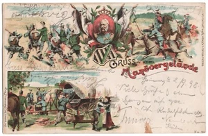 alte Litho-Ak Gruss vom Manöver, gelaufen 1898 - Bild 1 von 2