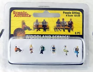 N Scale People Sitting Figures (6 pcs) - Woodland Scenics #A2129 - Picture 1 of 2