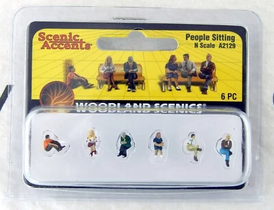 N Scale People Sitting Figures (6 pcs) - Woodland Scenics #A2129 - Image 1 of 2