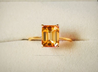 Natural Citrine Emerald Cut Solitaire Engagement Ring 925 Silver Women Ring - Image 1 of 4