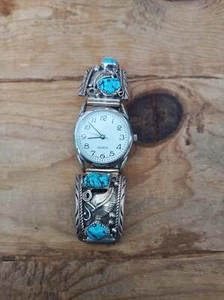 Handcrafted Authentic Navajo Sterling Silver and Turquoise Watchband - Picture 1 of 2