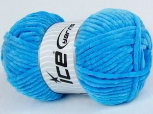 4-Skein Lot Velvet Chenille Yarn Bulky 4x100g/100m Light Blue - Picture 1 of 4