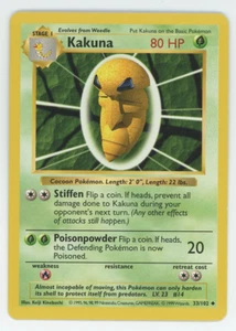 Kakuna 33/102 Shadowless NM LP MP HP Uncommon Base Set Pokemon WOTC Card - Picture 1 of 7