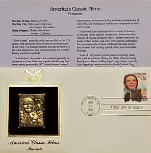 22K Gold 1990 Judy Garland American Classic Films ReplicaStamp 1st DayCov NoAddr - Picture 1 of 1