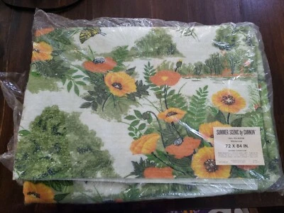 New Vintage Cannon Summer Scene Blanket 72 X 84 Poppies Polyester Washable USA - Image 1 of 4
