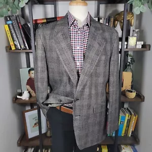 Haggar Men's Sport Coat Two Button Gray Plaid Poly Wool Silk City Casual 44L - Picture 1 of 21