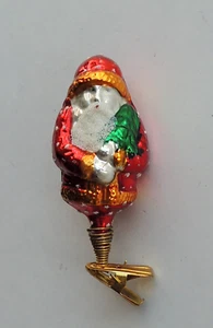 Vintage Glass Clip-On Santa Claus Christmas Ornament Glitter Dept. 56 - Picture 1 of 8