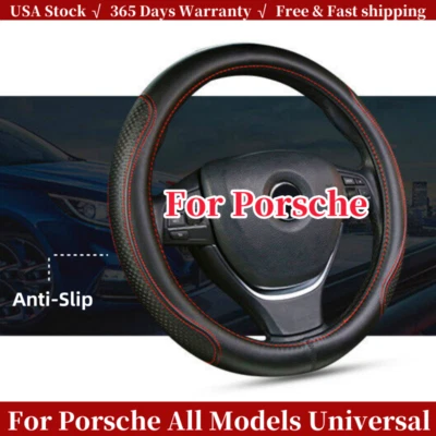 For Porsche Leather Universal Steering Wheel Cover Anti-slip Car Accessories 15" Foto 1 de 4