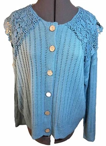 SHEIN Curve Sweater Women’s 1X Turquoise Lace Collar Cottage Core Gently Used - Picture 1 of 9